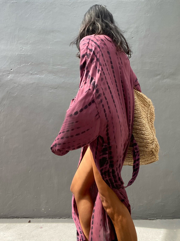 SwimwearBeach Cover Up Tie Dye Graphic Print Sun Protection Cardigan Bikini Over Cover Up-chiquechics