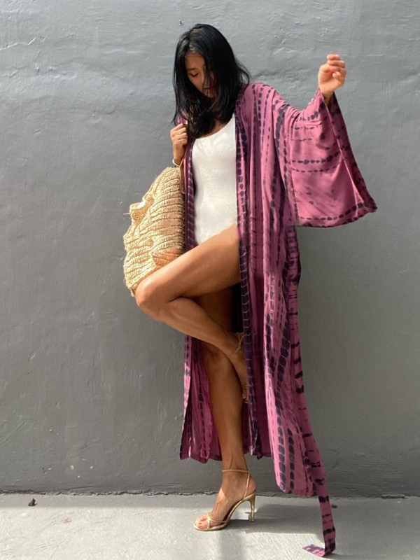 SwimwearBeach Cover Up Tie Dye Graphic Print Sun Protection Cardigan Bikini Over Cover Up-chiquechics