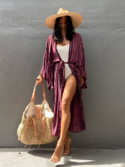 SwimwearBeach Cover Up Tie Dye Graphic Print Sun Protection Cardigan Bikini Over Cover Up-chiquechics