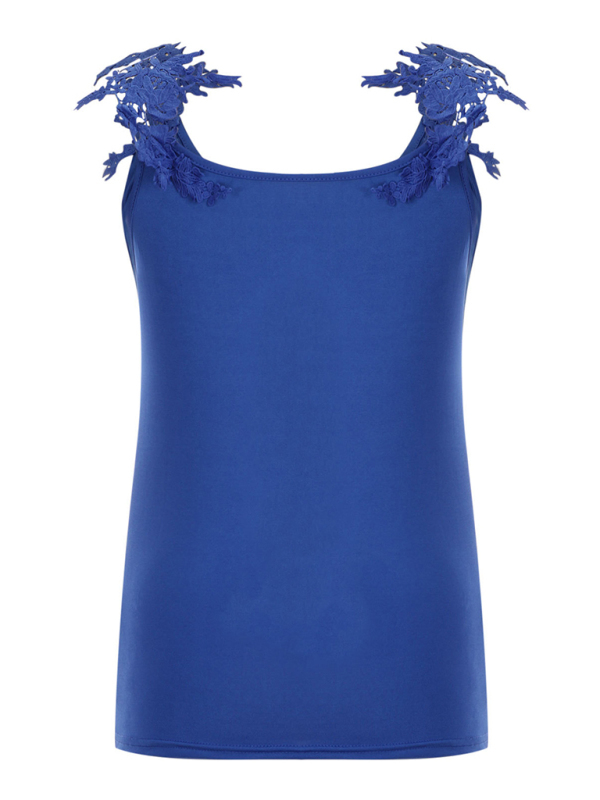 Summer U-neck solid color lace t-shirt top vest-chiquechics