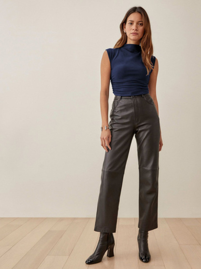 Half-high collar casual all-match vest short shirred polyester-cotton shirt-chiquechics
