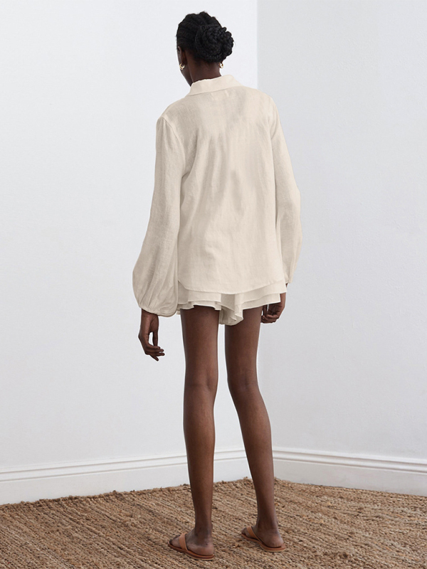 Top Ruffle Shorts Two-piece Casual Fashion Suit-chiquechics