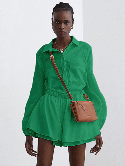 Top Ruffle Shorts Two-piece Casual Fashion Suit-chiquechics