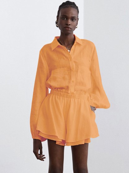 Top Ruffle Shorts Two-piece Casual Fashion Suit-chiquechics