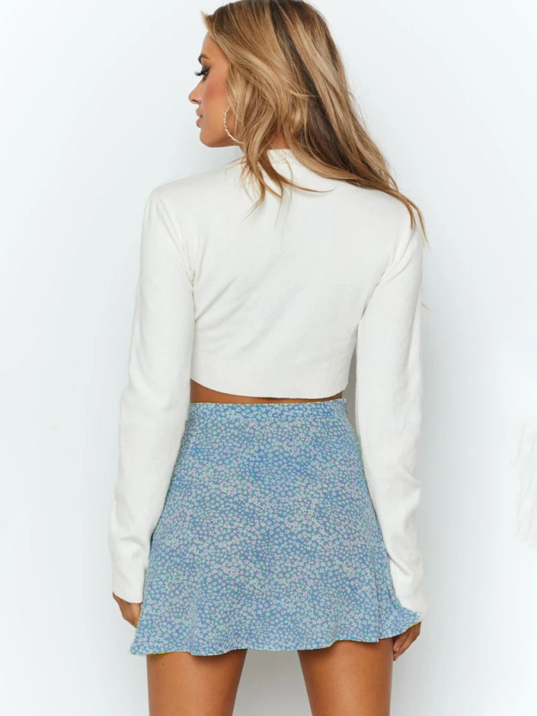 Floral skirt high waist umbrella skirt invisible zipper chiffon printed skirt for women-chiquechics