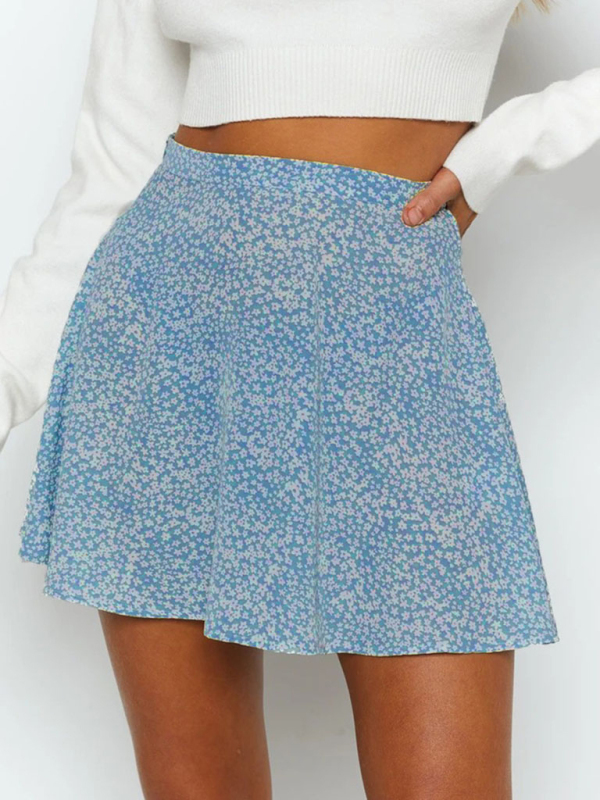 Floral skirt high waist umbrella skirt invisible zipper chiffon printed skirt for women-chiquechics