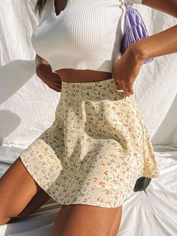 Floral skirt high waist umbrella skirt invisible zipper chiffon printed skirt for women-chiquechics