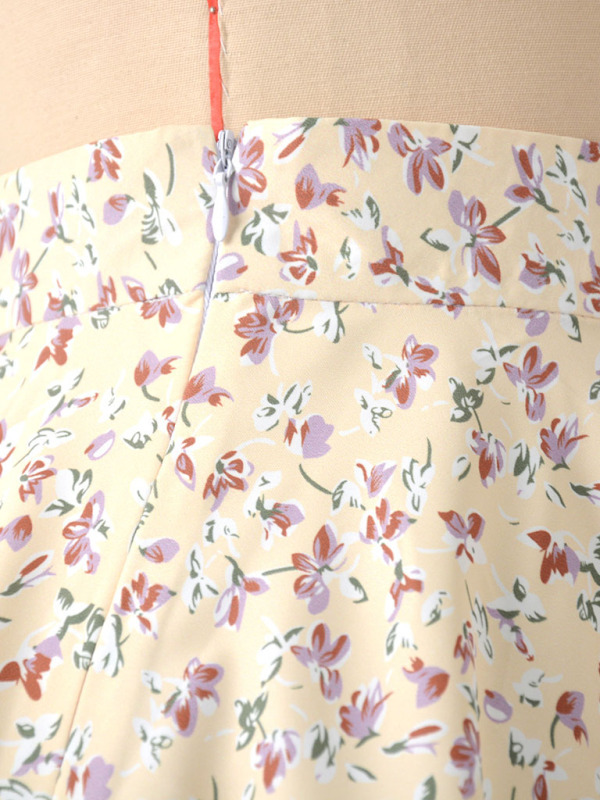 Floral skirt high waist umbrella skirt invisible zipper chiffon printed skirt for women-chiquechics