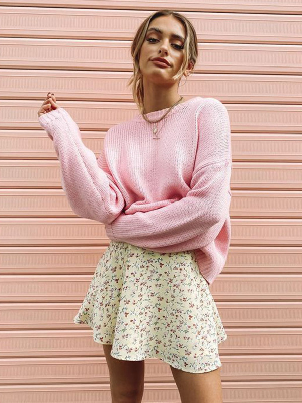 Floral skirt high waist umbrella skirt invisible zipper chiffon printed skirt for women-chiquechics