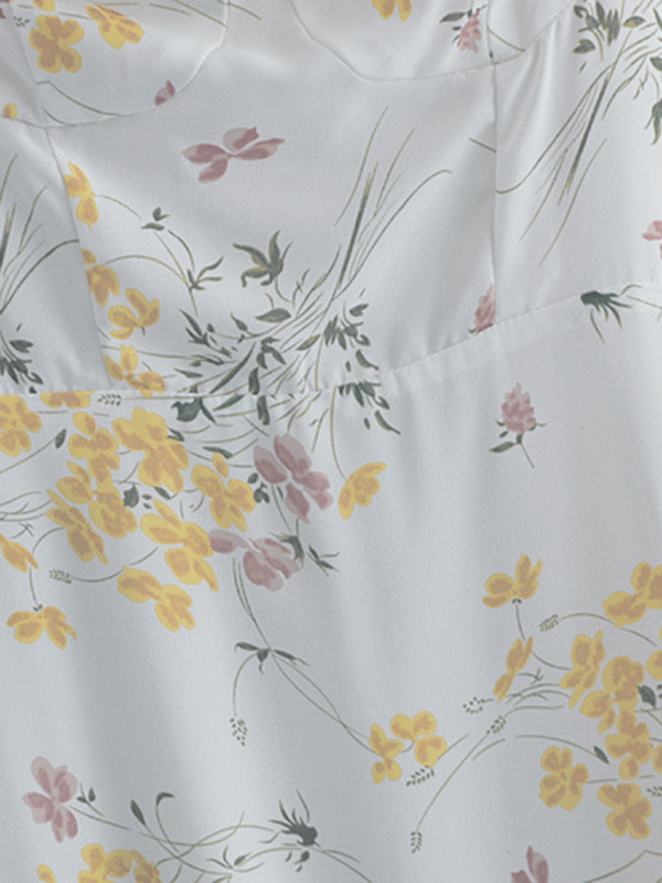 Small fresh floral print slim-fit wooden ear tie dress-chiquechics