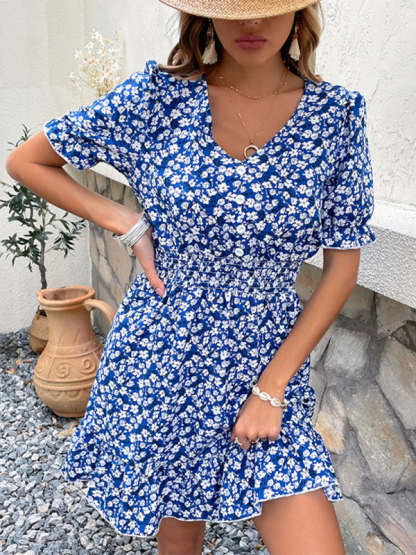 New Ladies Casual Pullover Short Floral Dress-chiquechics