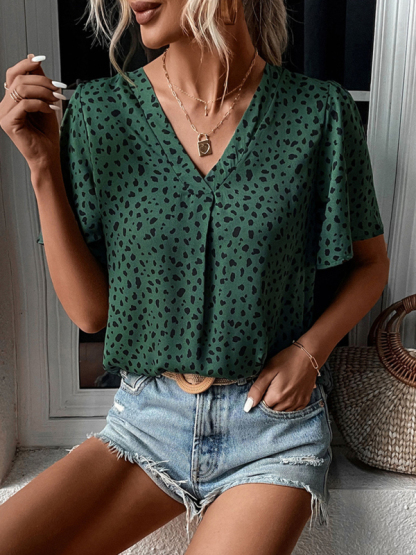Summer New Fashion Ladies Tops Leopard Print Shirts-chiquechics