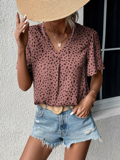 Summer New Fashion Ladies Tops Leopard Print Shirts-chiquechics