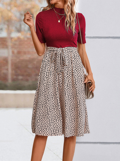 New Ladies Half High Neck Leopard Print Dress-chiquechics
