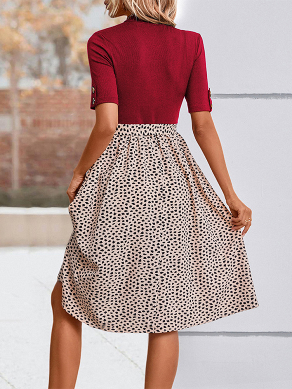 New Ladies Half High Neck Leopard Print Dress-chiquechics