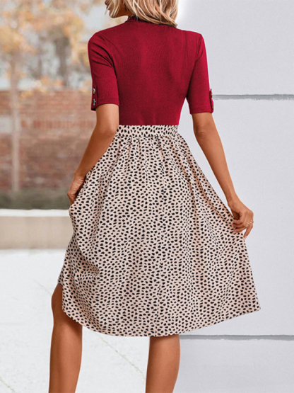 New Ladies Half High Neck Leopard Print Dress-chiquechics