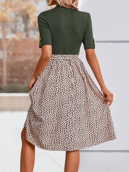 New Ladies Half High Neck Leopard Print Dress-chiquechics