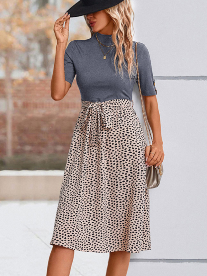 New Ladies Half High Neck Leopard Print Dress-chiquechics