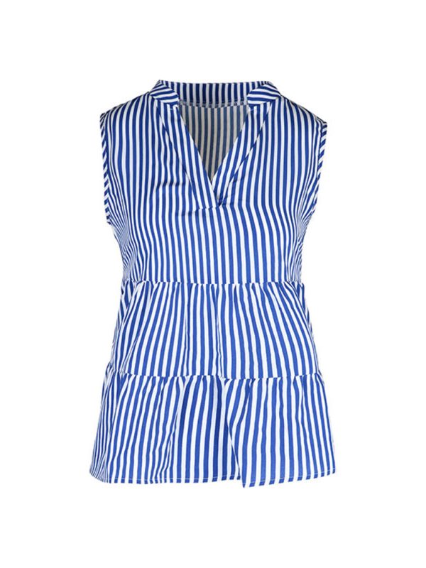 Summer new fashion tops sleeveless v-neck striped shirt-chiquechics