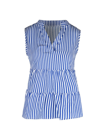 Summer new fashion tops sleeveless v-neck striped shirt-chiquechics