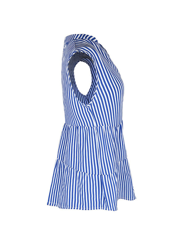 Summer new fashion tops sleeveless v-neck striped shirt-chiquechics