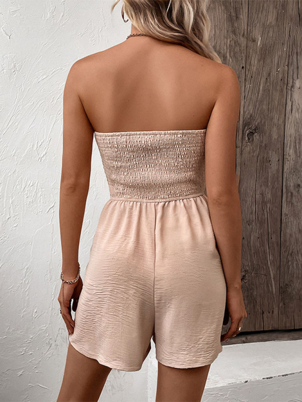 The new fashion women's casual solid color cross-border tube top jumpsuit-chiquechics