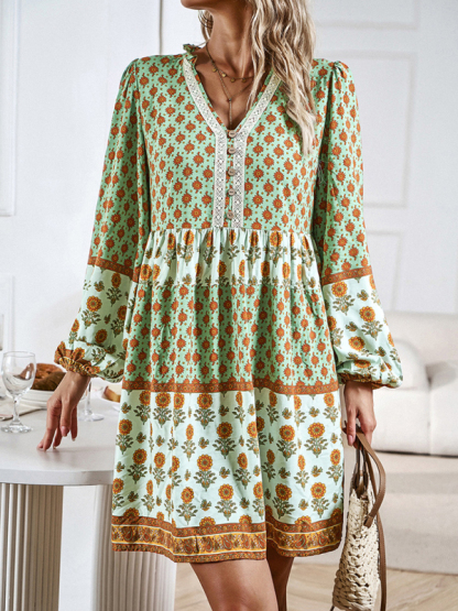 Holiday Loose Positioning Print Casual Bohemian Midi Dress-chiquechics