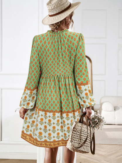 Holiday Loose Positioning Print Casual Bohemian Midi Dress-chiquechics