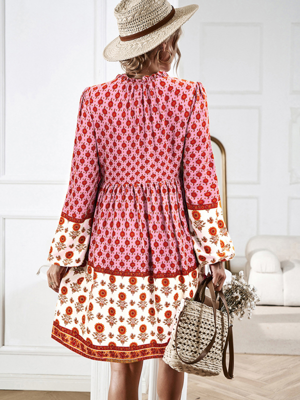 Holiday Loose Positioning Print Casual Bohemian Midi Dress-chiquechics