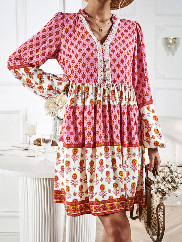 Holiday Loose Positioning Print Casual Bohemian Midi Dress-chiquechics
