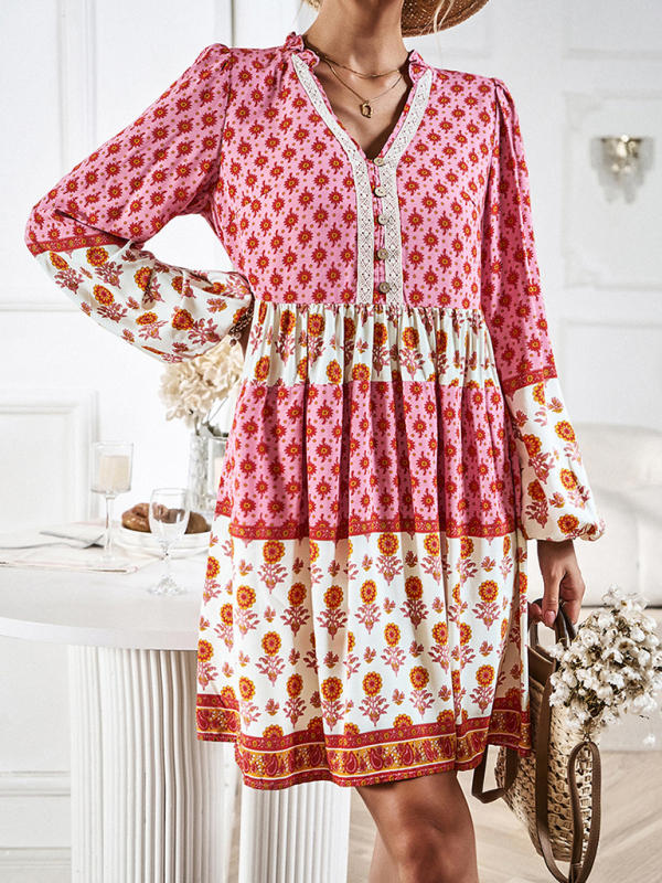 Holiday Loose Positioning Print Casual Bohemian Midi Dress-chiquechics