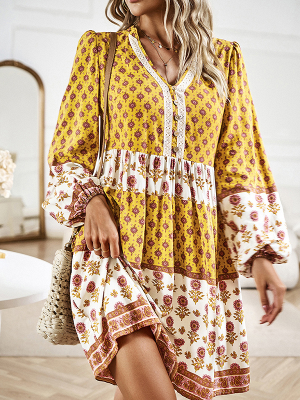 Holiday Loose Positioning Print Casual Bohemian Midi Dress-chiquechics