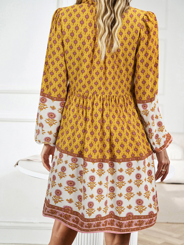 Holiday Loose Positioning Print Casual Bohemian Midi Dress-chiquechics