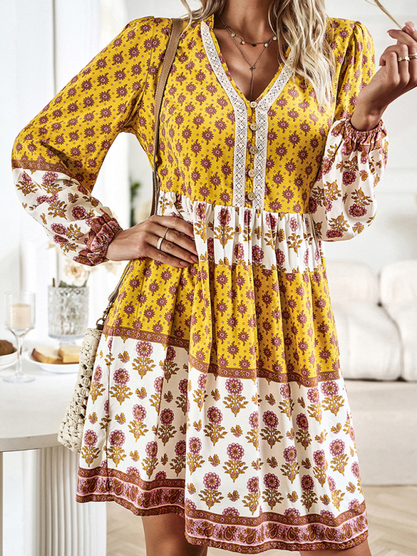 Holiday Loose Positioning Print Casual Bohemian Midi Dress-chiquechics
