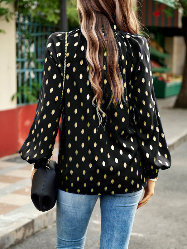 Gold Dot Print Temperament commuting polka dot blouse-chiquechics