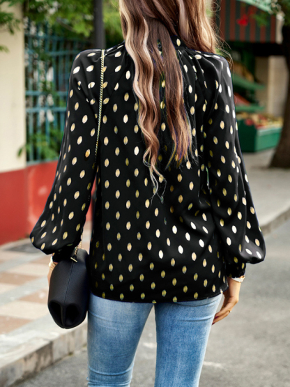 Gold Dot Print Temperament commuting polka dot blouse-chiquechics