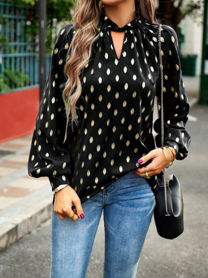 Gold Dot Print Temperament commuting polka dot blouse-chiquechics