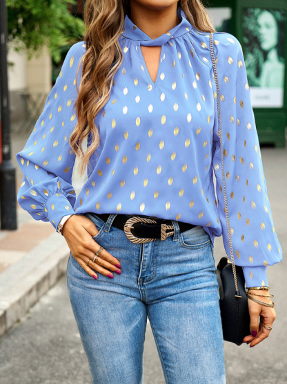 Gold Dot Print Temperament commuting polka dot blouse-chiquechics