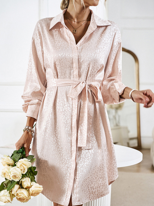 Elegant and elegant shirt collar open placket long sleeve dress-chiquechics