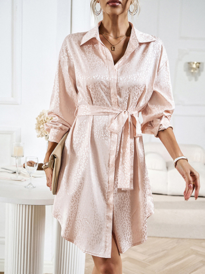 Elegant and elegant shirt collar open placket long sleeve dress-chiquechics