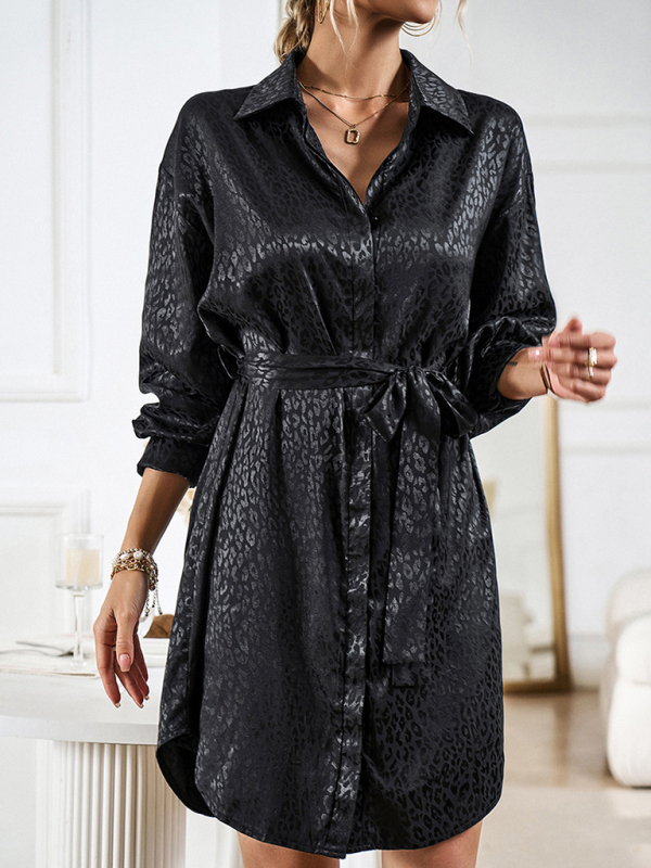 Elegant and elegant shirt collar open placket long sleeve dress-chiquechics