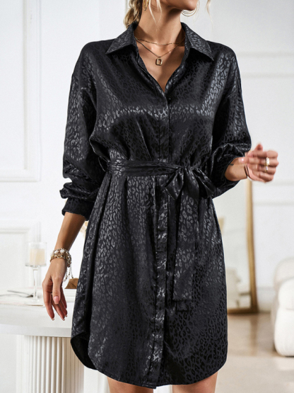 Elegant and elegant shirt collar open placket long sleeve dress-chiquechics