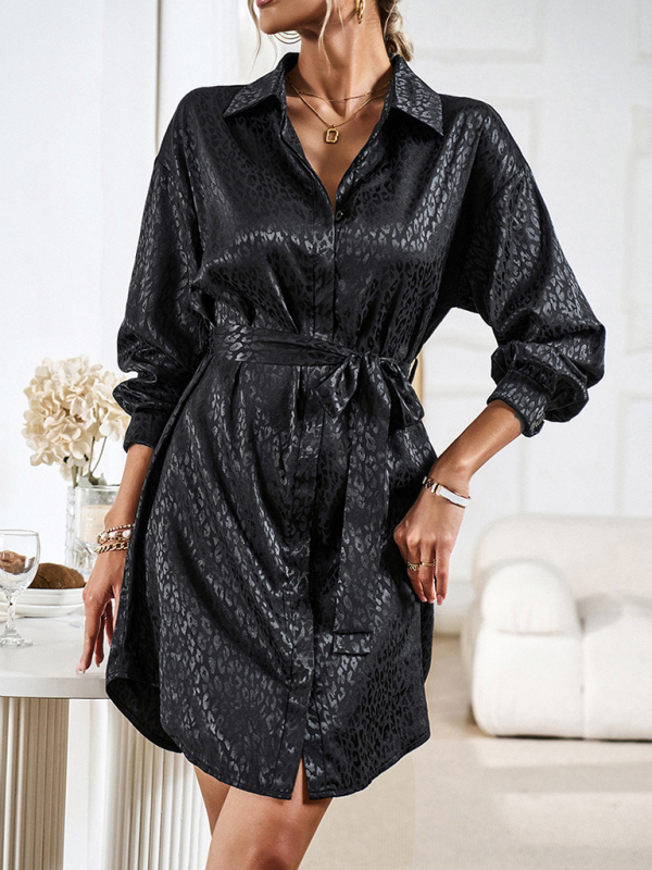 Elegant and elegant shirt collar open placket long sleeve dress-chiquechics