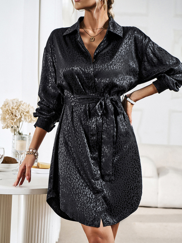 Elegant and elegant shirt collar open placket long sleeve dress-chiquechics