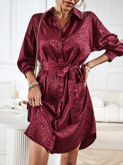 Elegant and elegant shirt collar open placket long sleeve dress-chiquechics