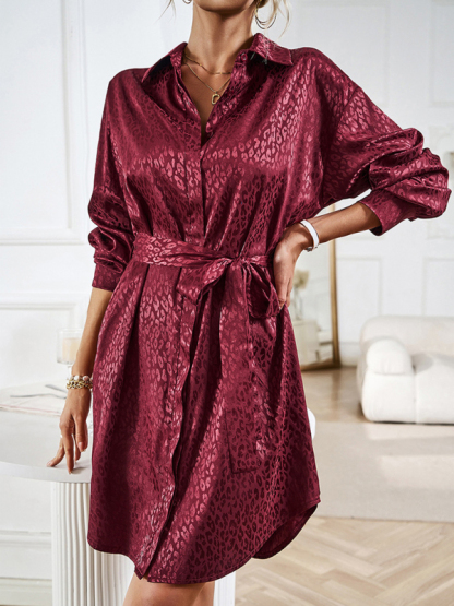 Elegant and elegant shirt collar open placket long sleeve dress-chiquechics