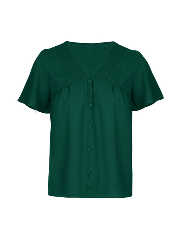 New Fashion Ladies Solid Color Pleated Shirt-chiquechics