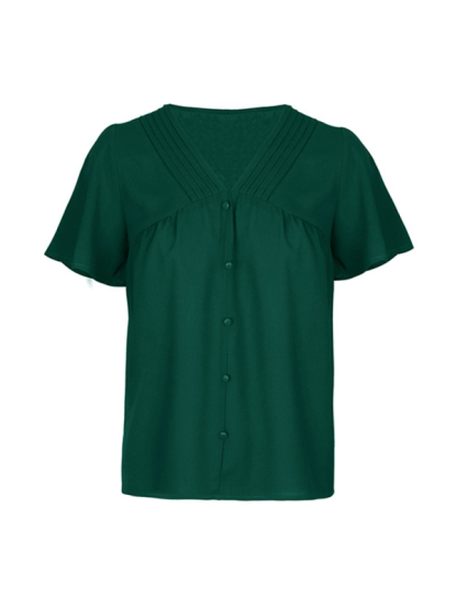 New Fashion Ladies Solid Color Pleated Shirt-chiquechics