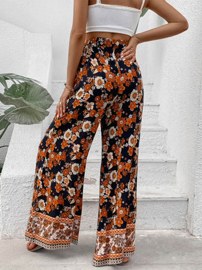 New floral fashion print wide-leg pants-chiquechics