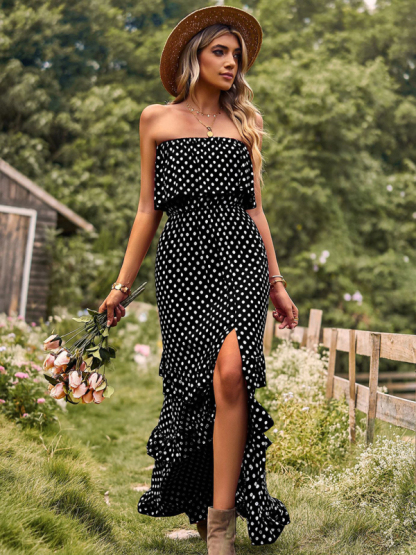New one-shoulder wave point slit sexy dress-chiquechics